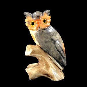 VTG Italy Genuine Alabaster Stone Owl Figure Figurine Hand-carved 5 1/8 in H